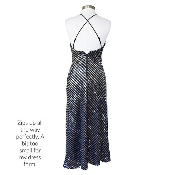 BARDOT Stripe Sequin Slip Maxi Dress Black Silver Formal Cocktail Party Prom - Picture 4 of 10